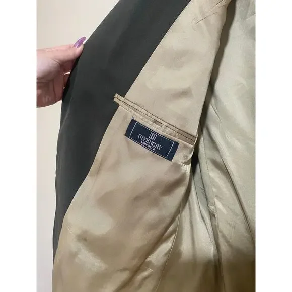Vtg 90s Givenchy Monsieur Blazer 24x31 Green/ Gold Buttons*